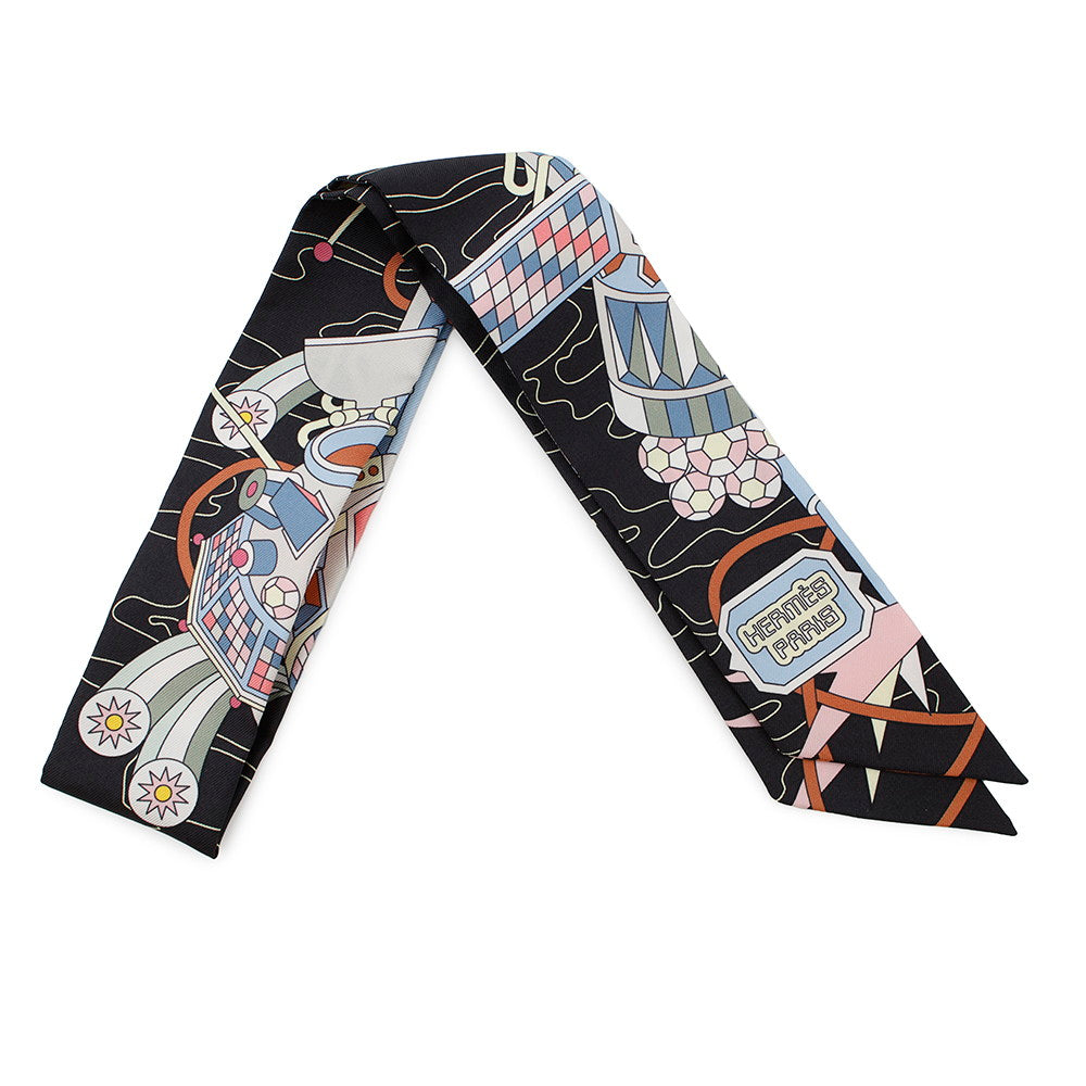 HERMES Twilly Odyssey Black/Blue Ciel/Rose Silk100%