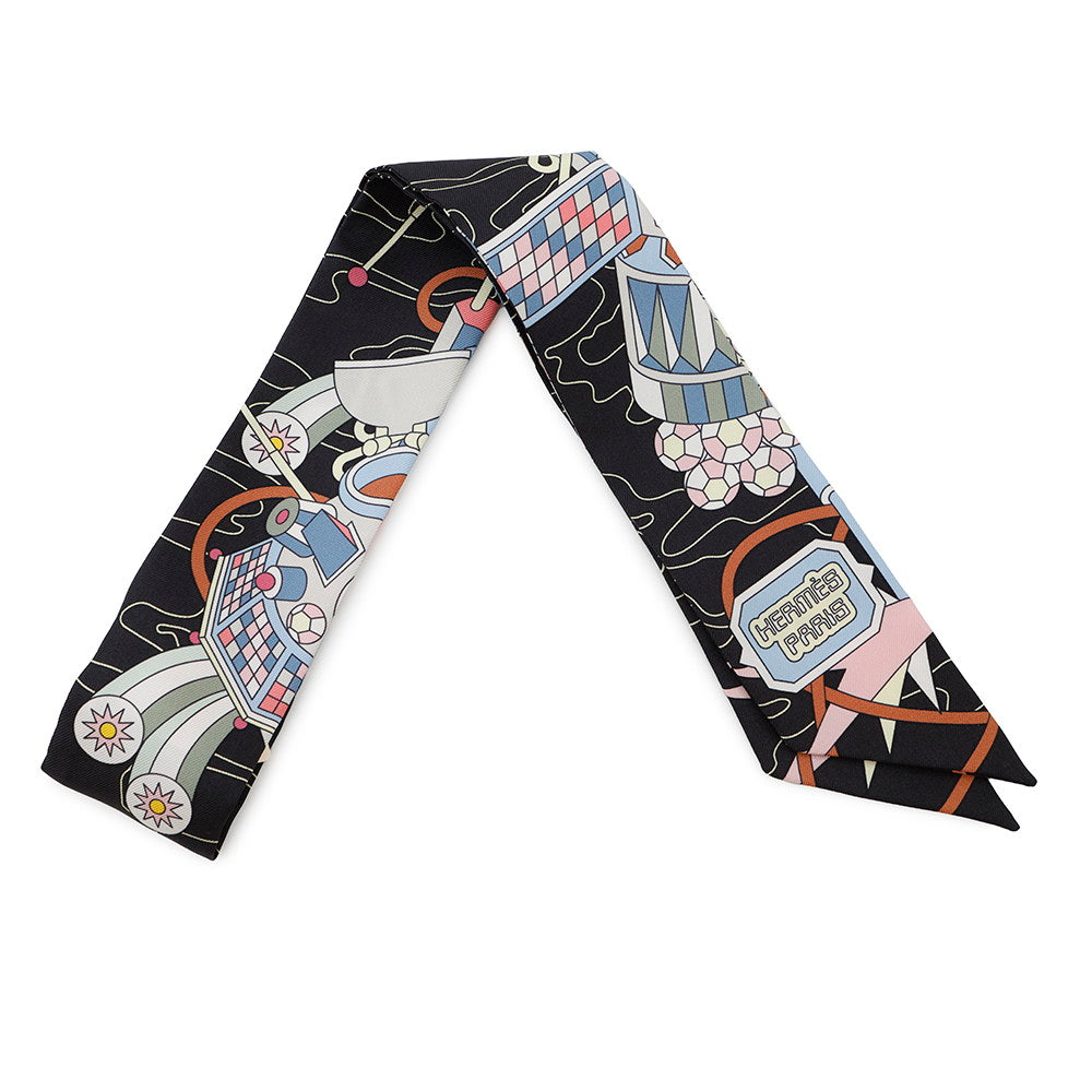 HERMES Twilly Odyssey Black/Blue Ciel/Rose Silk100%