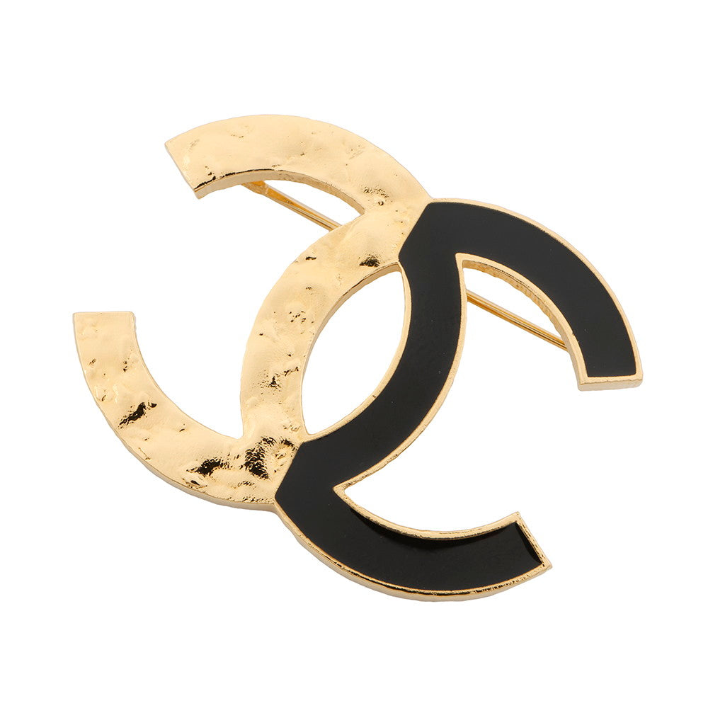 CHANEL CC Logo Bicolor Brooch Gold/BlackABC500 Metal