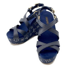 将图像加载到图库查看器中，LOUIS VUITTON Denim Wedge Sandals Navy Monogram Denim Leather Size 36H
