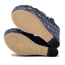 将图像加载到图库查看器中，LOUIS VUITTON Denim Wedge Sandals Navy Monogram Denim Leather Size 36H
