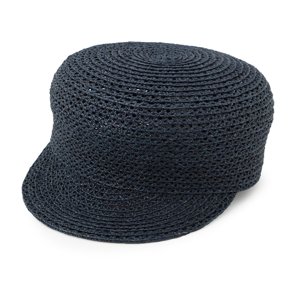 HERMES Side Serie Button Cap Size 58 Navy Raffia