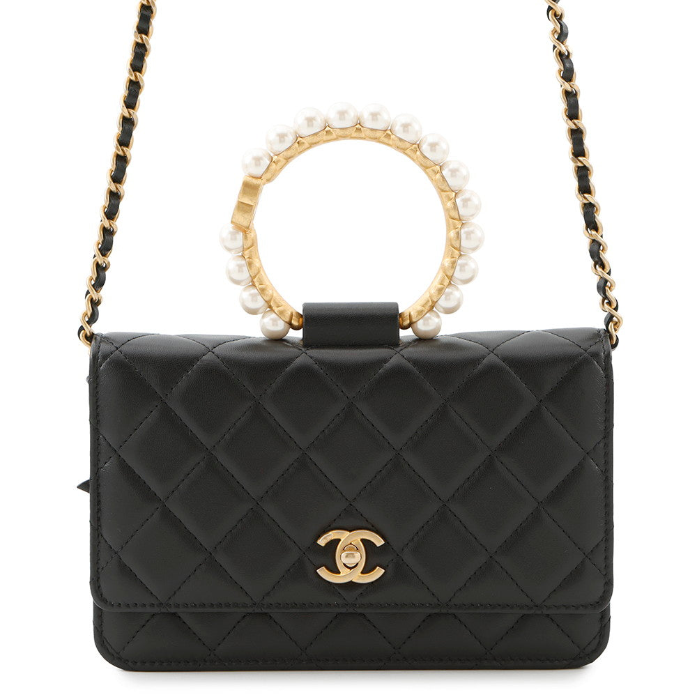 CHANEL Pearl Handle Chain Wallet BlackAP2272 Lambskin/Faux Pearl