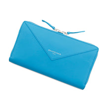 将图像加载到图库查看器中，BALENCIAGA Paper Continental Zip Around Wallet, Long Cloth Light Blue381226 Leather
