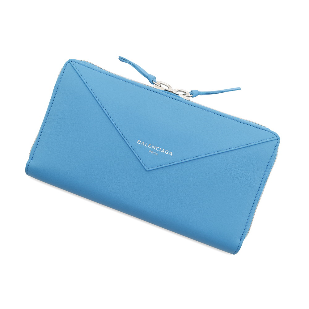 BALENCIAGA Paper Continental Zip Around Wallet, Long Cloth Light Blue381226 Leather