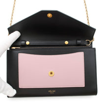 将图像加载到图库查看器中，CELINE Pocket Large Flap Chain Wallet Black/Pink105213 Leather
