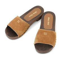 Load image into Gallery viewer, MIUMIU Faded Clog Sandals Brown5Z425E Suede Wood Size 37
