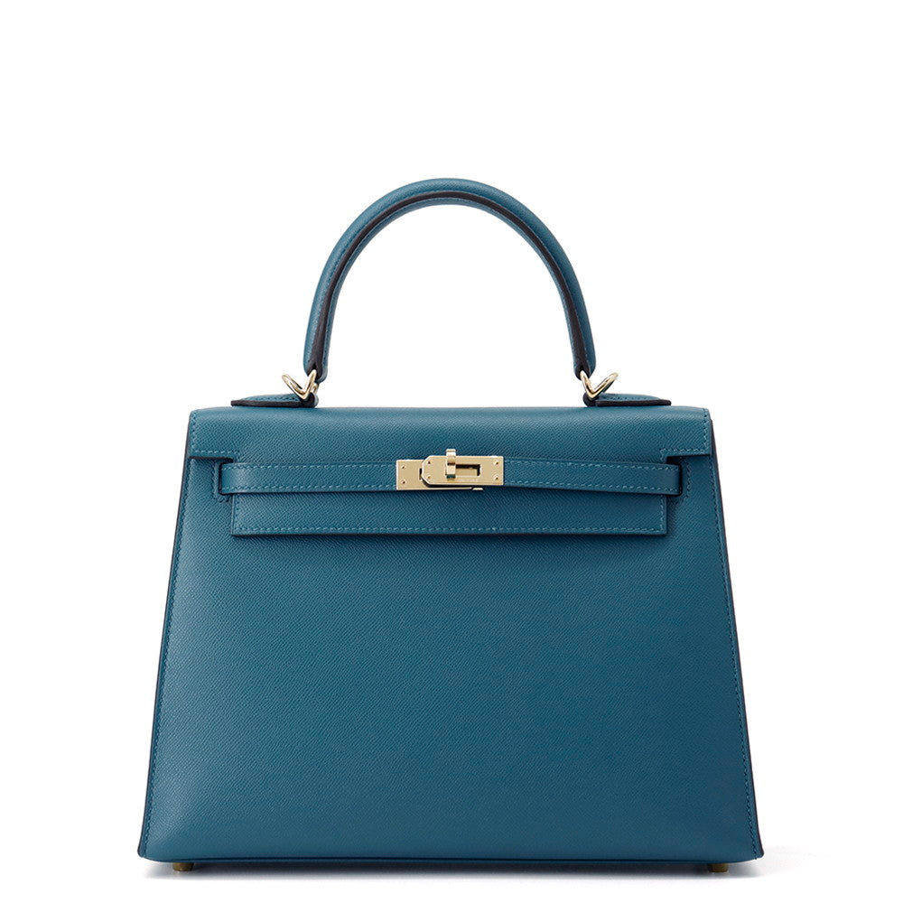 HERMES Kelly Sellier Verso VertBosphore/Blue Ocean Veau Madame Size 25