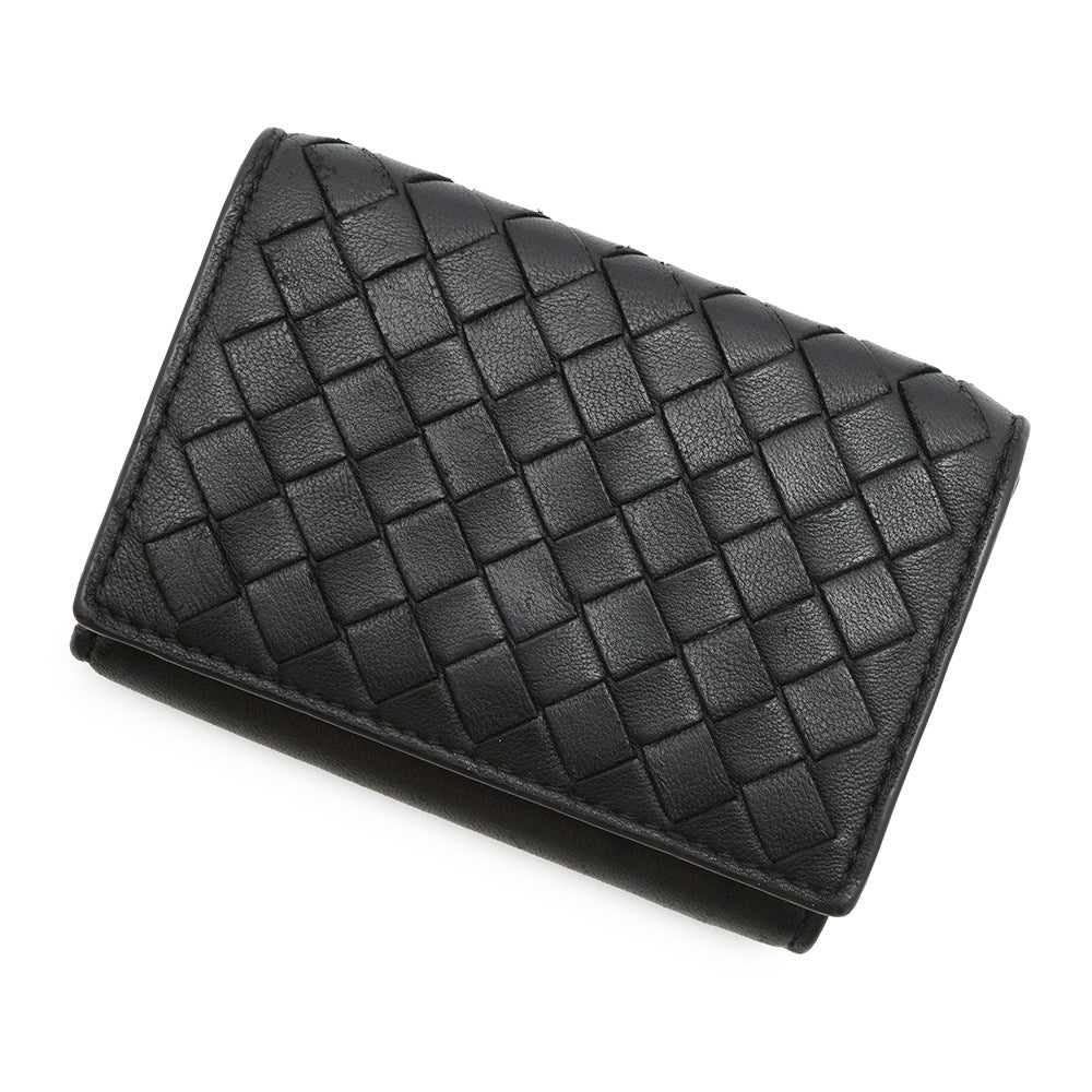 Bottega Veneta INTRECCIATO Tri-fold Compact Wallet Black/Gray Leather