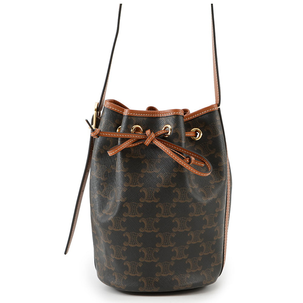 CELINE Triomphe Drawstring bucket bag Tan191142 PVC Leather Size Small