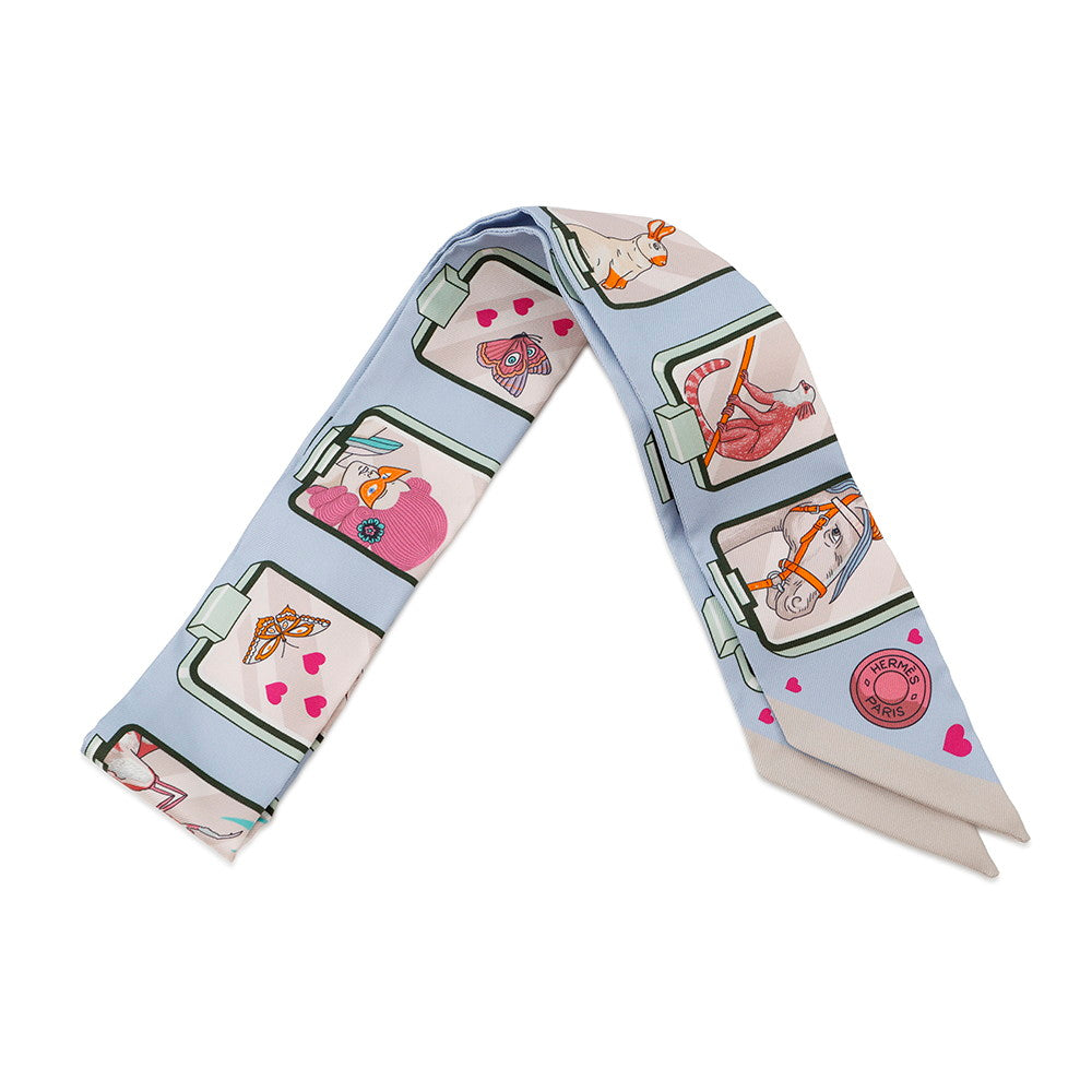 HERMES Twilly HERMES Story HERMES STORY Blue Pale/Rose/Vert Silk100%