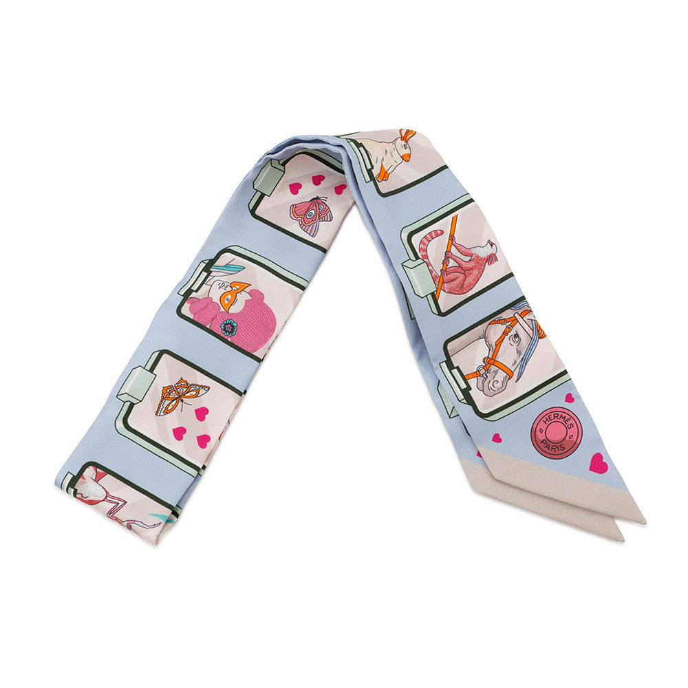 HERMES Twilly HERMES Story HERMES STORY Blue Pale/Rose/Vert Silk100%