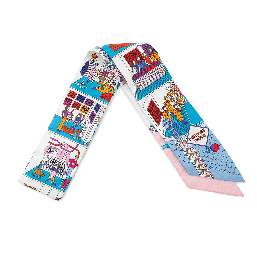 HERMES HERMES Twilly LA MAISON DES CARRES Maison de Carres Blanc/Rose/BlueH062941S 15 Silk100%