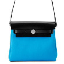 Load image into Gallery viewer, HERMES Herbag zip Blue Riviera/Black Toile Military Vache Hunter Leather Size Mini
