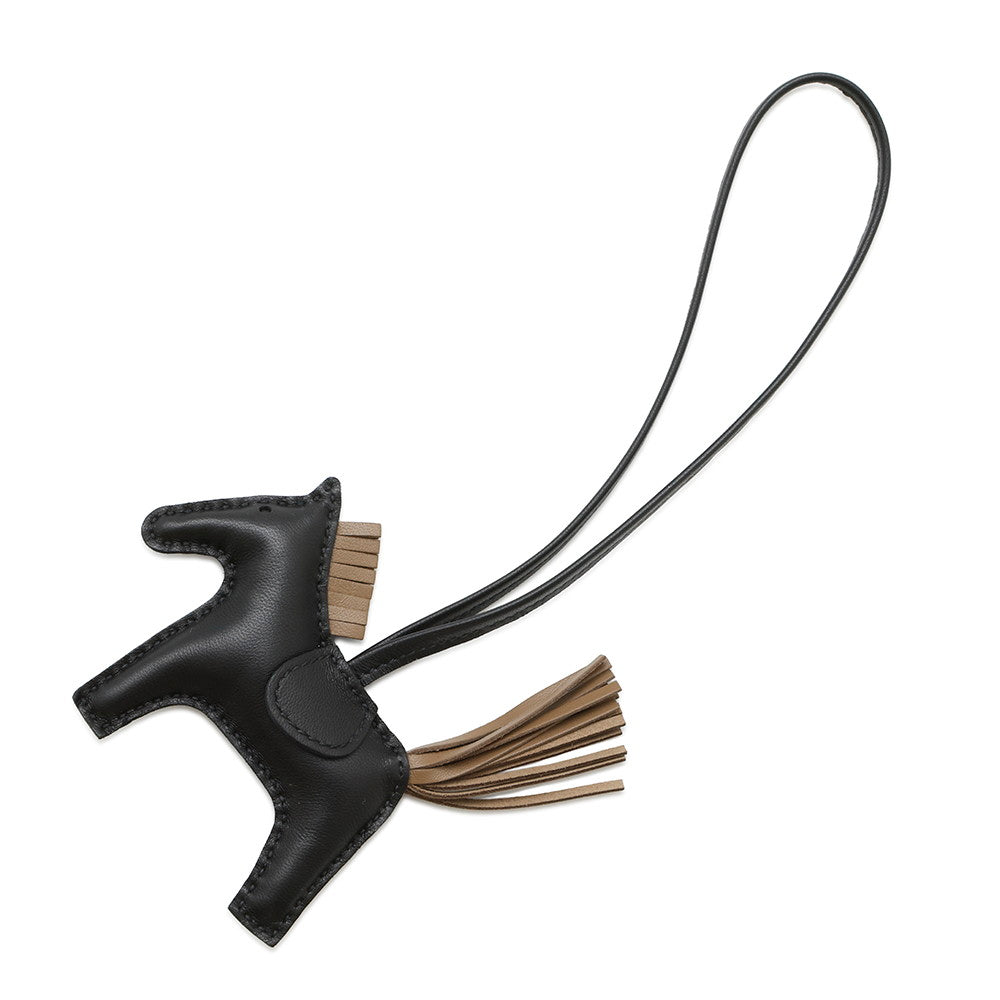 HERMES Rodeo Bag Charm Black/Etoupe Lambskin Size PM
