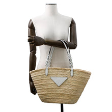 Load image into Gallery viewer, PRADA Woven Palm Triangle Logo Basket Bag Natural/White1BG314 Straw Leather
