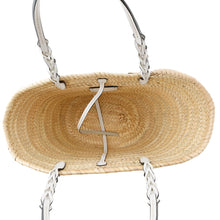 Load image into Gallery viewer, PRADA Woven Palm Triangle Logo Basket Bag Natural/White1BG314 Straw Leather
