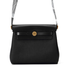 将图像加载到图库查看器中，HERMES ★Herbag Zip Black Toile Military Vache Hunter Leather Size Mini
