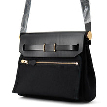 Load image into Gallery viewer, HERMES Herbag zip Black Toile Military Vache Hunter Leather Size Mini
