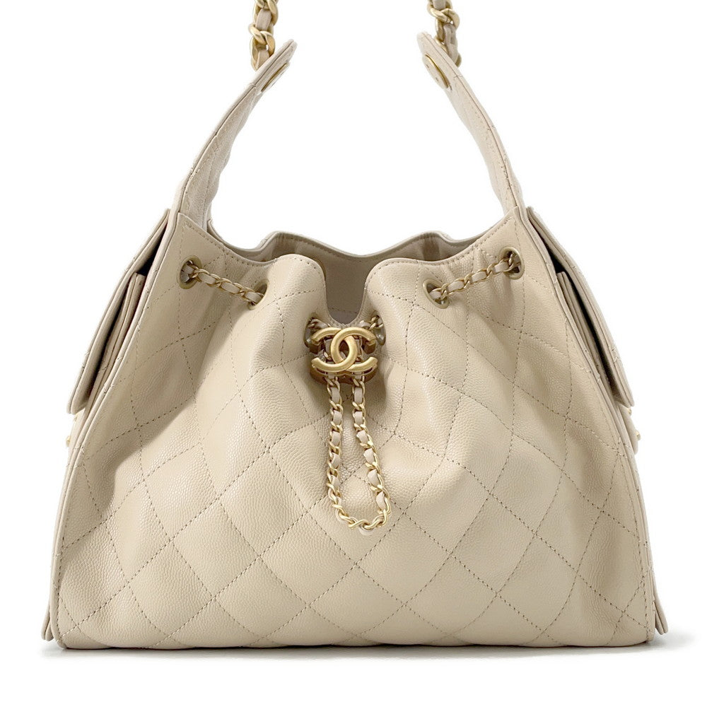CHANEL CHANEL25 ChainShoulder Bag BeigeAS5293 Caviar Leather Size Small