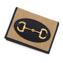 Load image into Gallery viewer, GUCCI Horsebit 1955 Compact Wallet Beige/Navy621887 Straw/Leather
