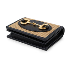 Load image into Gallery viewer, GUCCI Horsebit 1955 Compact Wallet Beige/Navy621887 Straw/Leather
