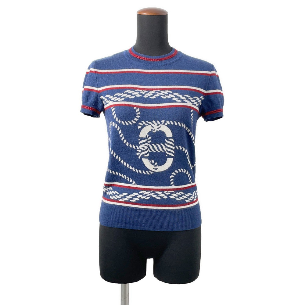 HERMES Kanoe H Short Sleeve Knit Size 34 Blue Cashmere48% Silk48% Nylon3%Polyurethane1%