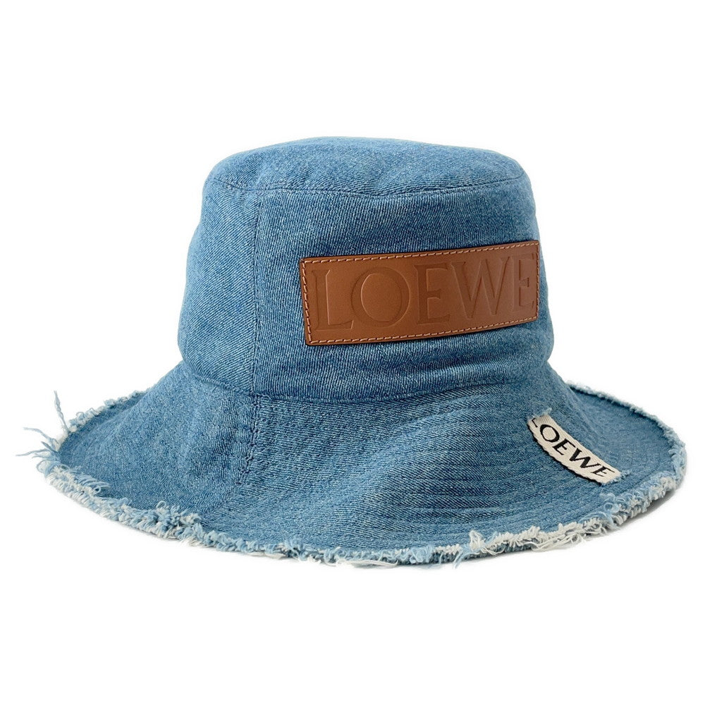 LOEWE Paula Ibiza Frayed Fisherman Hat Size 59 Blue DenimK820HF1X66 Cotton100% Calf Leather