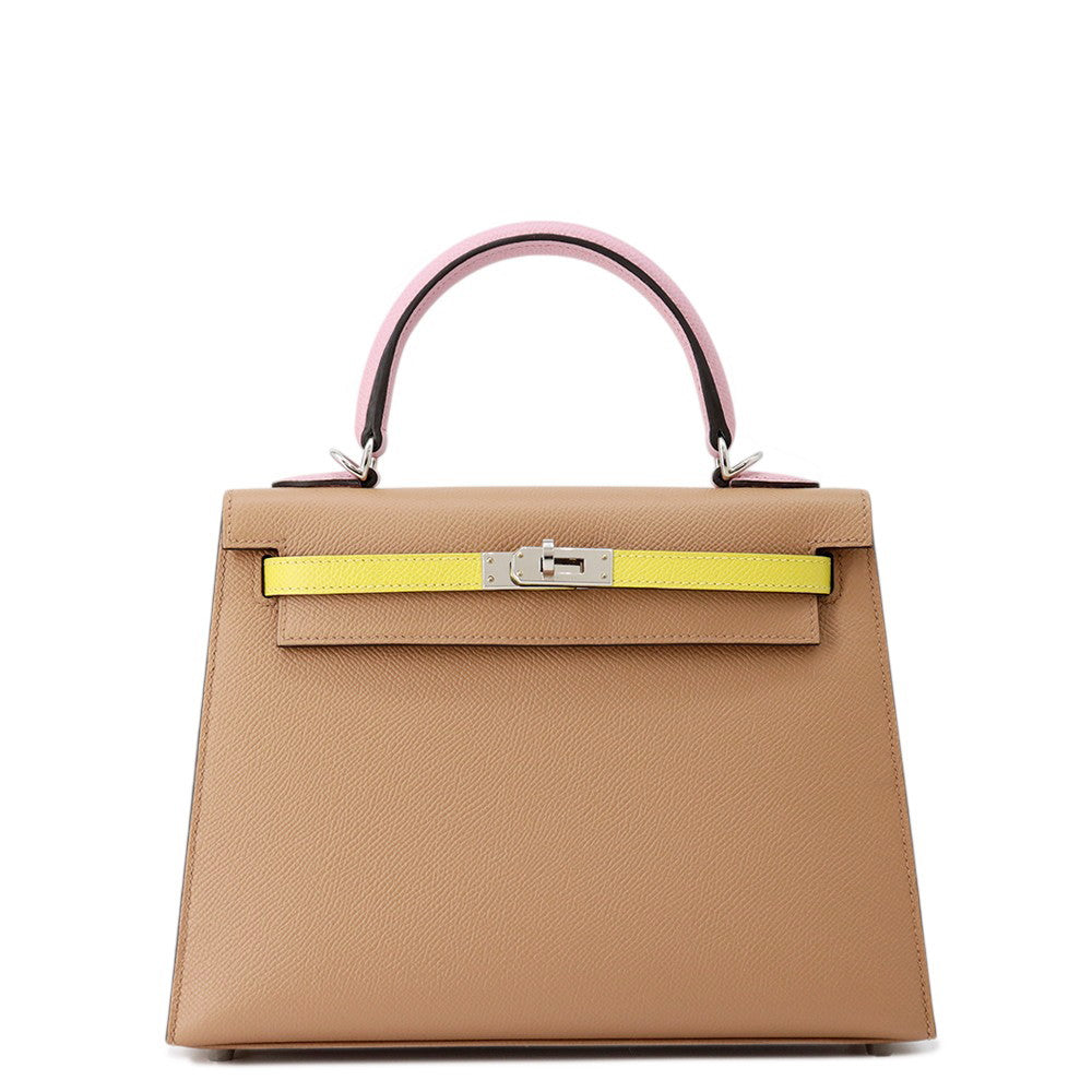 HERMES Kelly Sellier tricolor Chai/Mauve Sylvestre/Lime Epsom Size 25