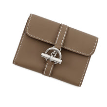 Load image into Gallery viewer, HERMES Glennan Compact Wallet Etoupe Swift Leather/Chevre Myzore Goatskin

