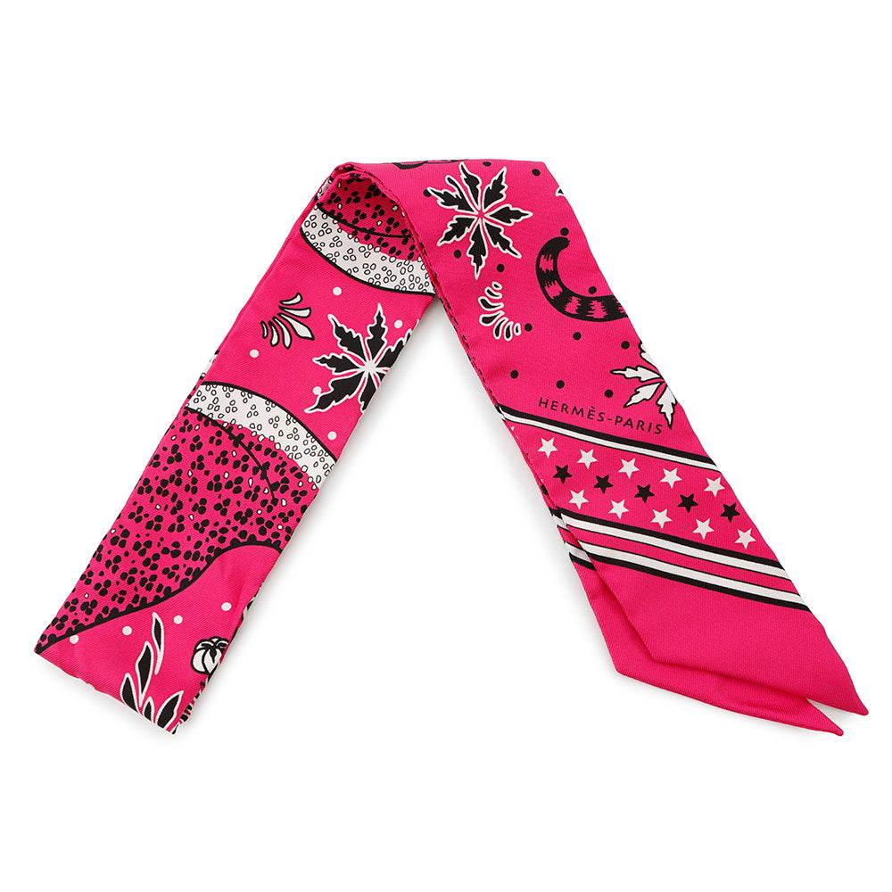 HERMES Twilly Les Leopards Bandana Bandana Leopard Pink/White/Black Silk100%