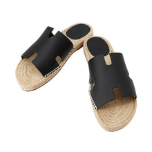 Load image into Gallery viewer, HERMES Sandals Espadrilles &quot;Antigua&quot; Black/Natural Leather Jute Rope Size 42
