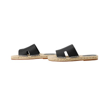 Load image into Gallery viewer, HERMES Sandals Espadrilles &quot;Antigua&quot; Black/Natural Leather Jute Rope Size 42

