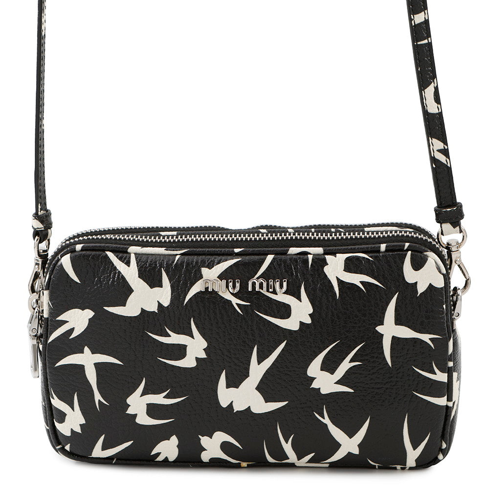 MIUMIU Swallow Pattern Shoulder Bag Black/White5ZH011 Leather