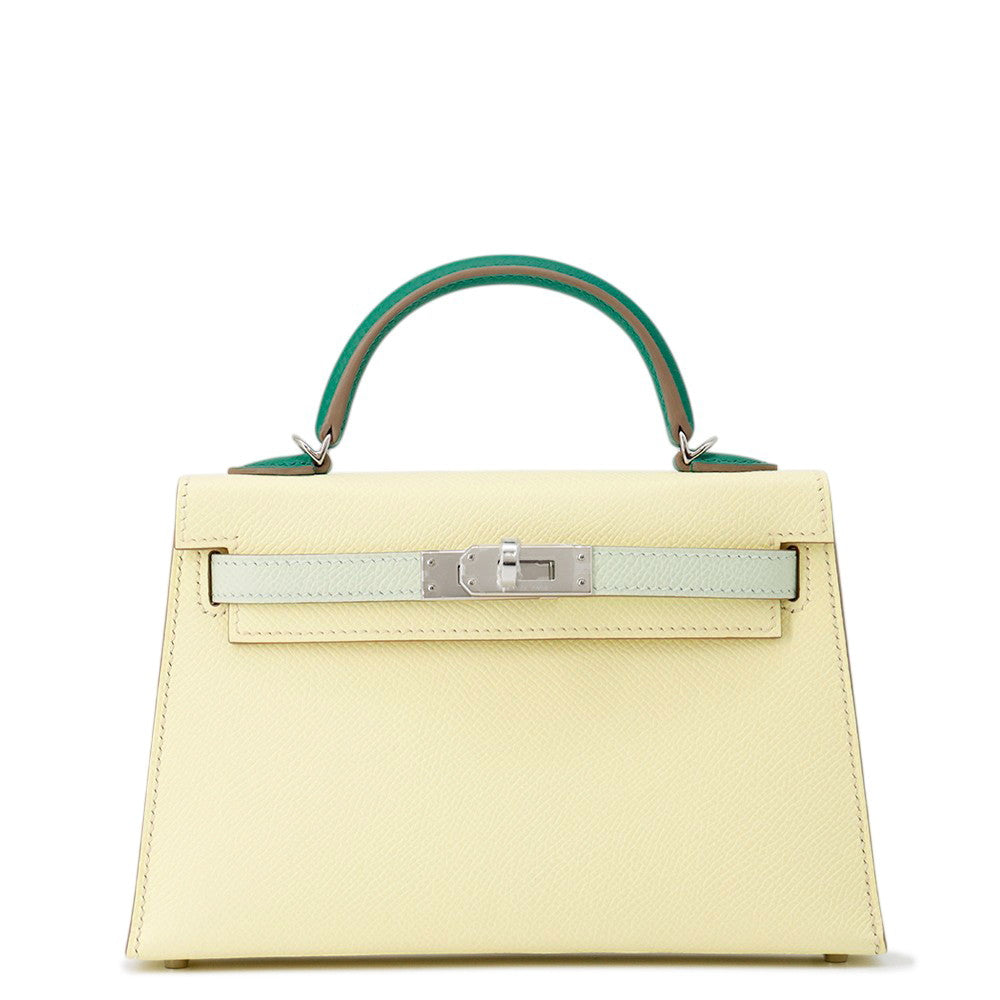 HERMES Mini Kelly 2 Tricolor Jaune Milton/Vert Fizz/Vert Vertigo Epsom