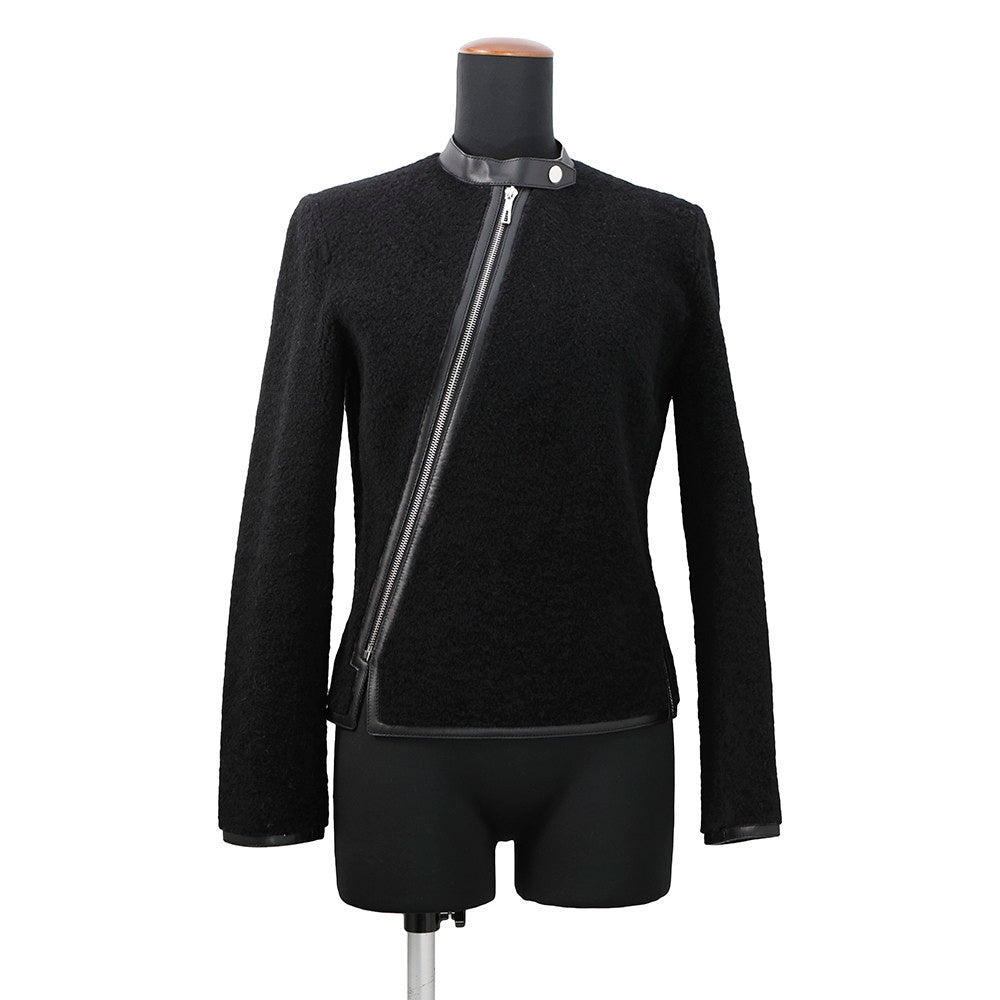 HERMES No-collar boa leather-lined jacket Size 34 Black Leather Boa
