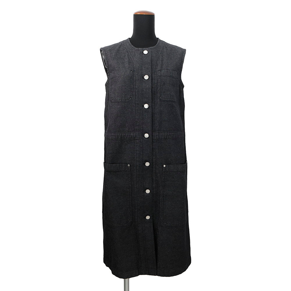 HERMES Denim sleeveless dress with Serie buttons Size 36 Black Denim