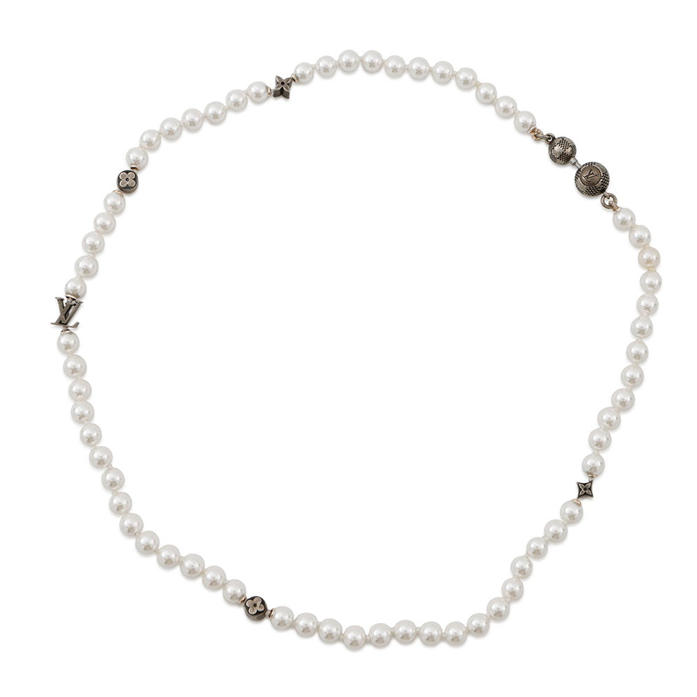 LOUIS VUITTON ★Monogram Slim Pearl NecklaceM02235 Faux Pearl