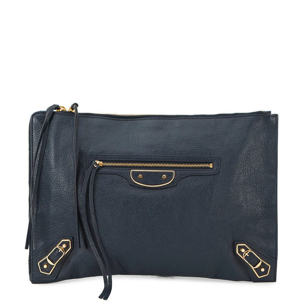 BALENCIAGA Metal Edge Clutch Bag Navy390186 Goatskin Leather