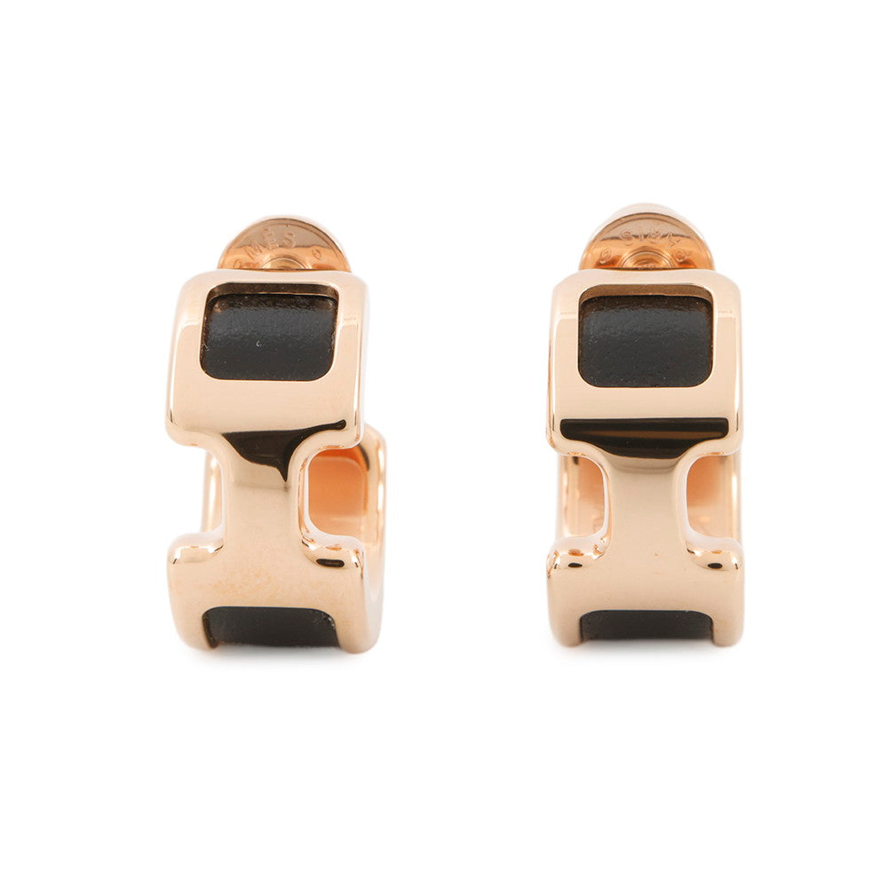 HERMES Olymp Earrings Size PM Black Metal Box Calf Leather