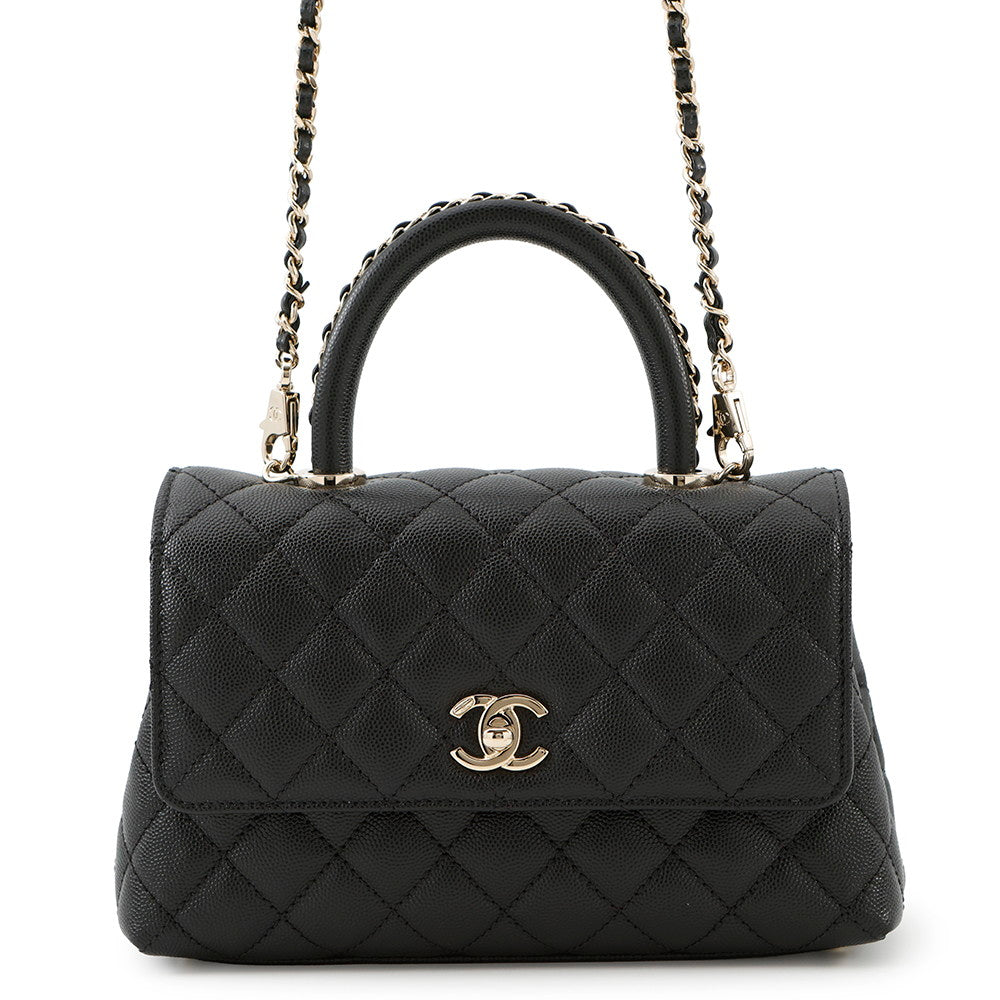 CHANEL Matelasse CC Logo Coco Handle BlackA92990 Caviar Leather Size XS