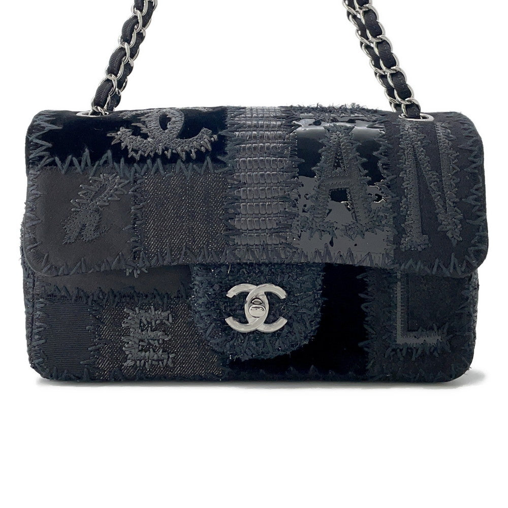 CHANEL Patchwork Single Flap Chainshoulder Bag BlackA65468 Tweed Patent Leather Leather Fabric