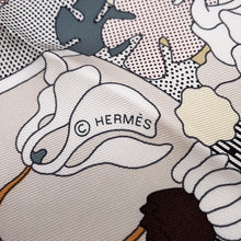 将图像加载到图库查看器中，HERMES Carre CA DECOIFFE Sa Decowaf Size 90 White/Gris/Orange Silk100%
