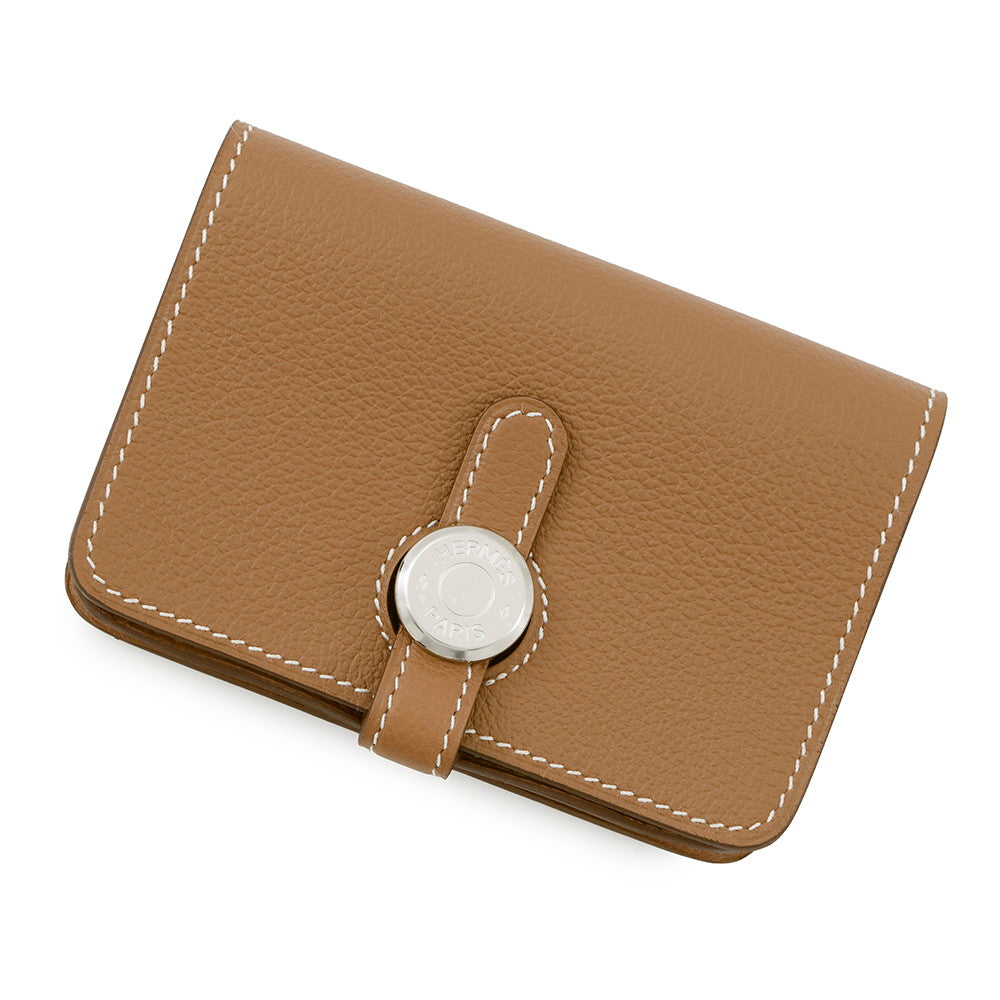 HERMES Dogon Card Case Gold Evercolor