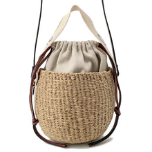Load image into Gallery viewer, Chloe Woody Bucket Shoulder Bag WhiteCHC22SS381G55 Straw Canvas Leather Size Small
