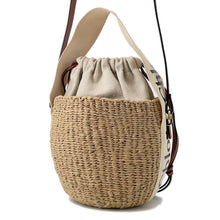 Load image into Gallery viewer, Chloe Woody Bucket Shoulder Bag WhiteCHC22SS381G55 Straw Canvas Leather Size Small
