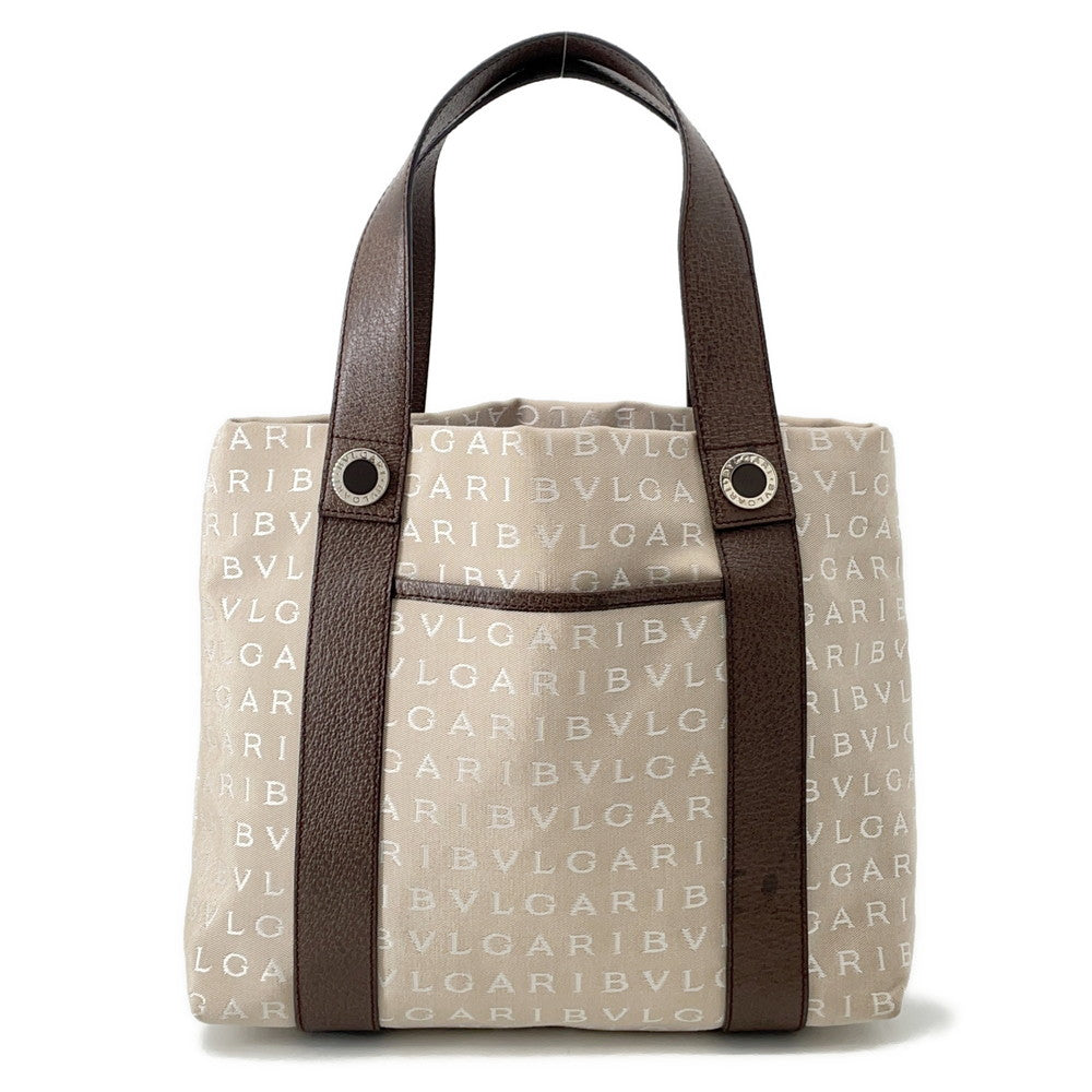 BVLGARI Logomania Tote Beige/Brown Canvas Leather