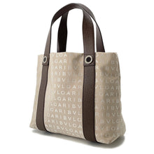 将图像加载到图库查看器中，BVLGARI Logomania Tote Beige/Brown Canvas Leather

