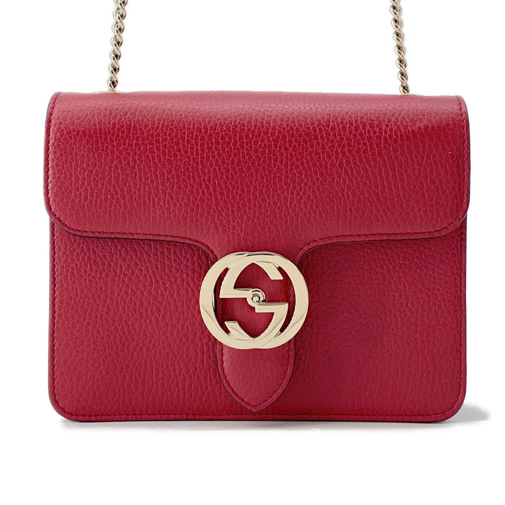 GUCCI Interlocking G ChainShoulder Bag Red510304 Leather