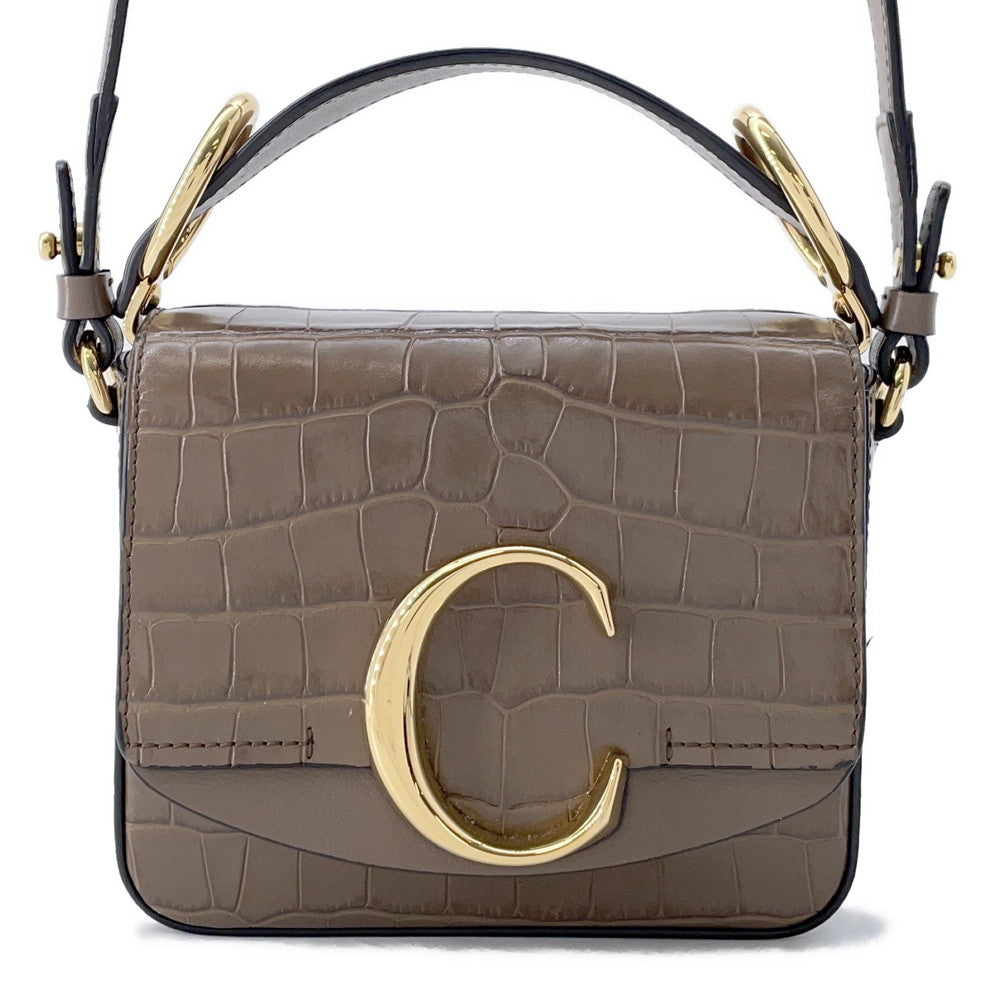 Chloe Chloe C Shoulder Bag Khaki Embossed Leather